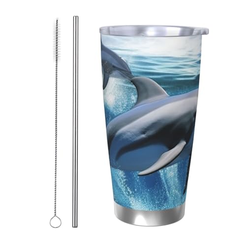 NBSKSDLK Delphins Tumbler 590 ml, vakuumisolierter Kaffeebecher aus Edelstahl mit Deckel und Strohhalm, doppelwandiger Reisebecher für heiß/kalt, auslaufsicherer Thermobecher für Zuhause, Büro, Auto NBSKSDLK Delphins Tumbler 590 ml, vakuumisolierter Kaffeebecher aus Edelstahl mit Deckel und Strohhalm, doppelwandiger Reisebecher für heiß/kalt, auslaufsicherer Thermobecher für Zuhause, Büro, Auto von NBSKSDLK