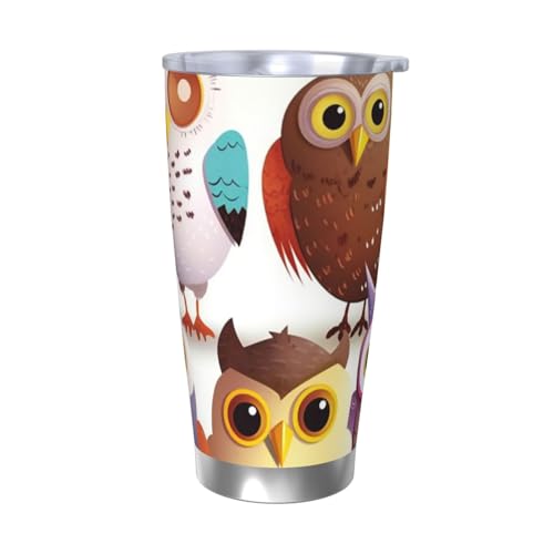 NBSKSDLK Eulen-Vogelbecher, Edelstahl, vakuumisoliert, mit Deckel und Strohhalm, doppelwandiger Reisebecher für heiß/kalt, auslaufsicherer Thermobecher für Zuhause, Büro, Auto, 590 ml von NBSKSDLK