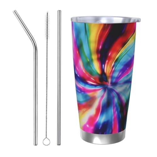 NBSKSDLK Farbenfroher Batikbecher, Edelstahl, vakuumisoliert, Kaffeebecher mit Deckel und Strohhalm, doppelwandiger Reisebecher für heiß/kalt, auslaufsicherer Thermobecher für Zuhause, Büro, Auto NBSKSDLK Farbenfroher Batikbecher, Edelstahl, vakuumisoliert, Kaffeebecher mit Deckel und Strohhalm, doppelwandiger Reisebecher für heiß/kalt, auslaufsicherer Thermobecher für Zuhause, Büro, Auto von NBSKSDLK