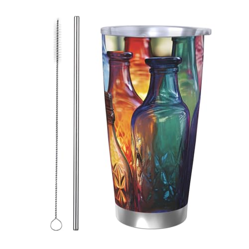 NBSKSDLK Farbenfroher Glasflaschenbecher, Edelstahl, vakuumisoliert, Kaffeebecher mit Deckel und Strohhalm, doppelwandiger Reisebecher für heiß/kalt, auslaufsicherer Thermobecher für Zuhause, Büro NBSKSDLK Farbenfroher Glasflaschenbecher, Edelstahl, vakuumisoliert, Kaffeebecher mit Deckel und Strohhalm, doppelwandiger Reisebecher für heiß/kalt, auslaufsicherer Thermobecher für Zuhause, Büro von NBSKSDLK