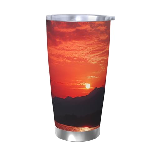 NBSKSDLK Fiery Red Sunset Tumbler 590 ml, Edelstahl, vakuumisolierter Kaffeebecher mit Deckel und Strohhalm, doppelwandiger Reisebecher für heiß/kalt, auslaufsicherer Thermobecher für Zuhause, Büro von NBSKSDLK