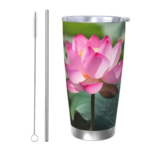 NBSKSDLK Flowers Tumbler Kaffeebecher aus Edelstahl, vakuumisoliert, mit Deckel und Strohhalm, doppelwandiger Reisebecher für heiß/kalt, auslaufsicherer Thermobecher für Zuhause, Büro, Auto, 590 ml von NBSKSDLK
