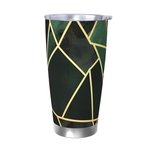 NBSKSDLK Geometrischer Becher aus Edelstahl, vakuumisoliert, mit Deckel und Strohhalm, doppelwandiger Reisebecher für heiß/kalt, auslaufsicherer Thermobecher für Zuhause, Büro, Auto, Schwarz und Gold von NBSKSDLK