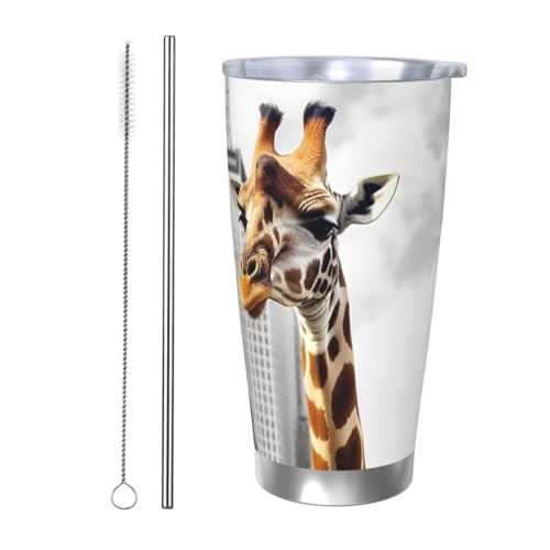 NBSKSDLK Giraffe in New York Trinkbecher, Edelstahl, vakuumisoliert, mit Deckel und Strohhalm, doppelwandiger Reisebecher für heiß/kalt, auslaufsicherer Thermobecher für Zuhause, Büro, Auto, 590 ml NBSKSDLK Giraffe in New York Trinkbecher, Edelstahl, vakuumisoliert, mit Deckel und Strohhalm, doppelwandiger Reisebecher für heiß/kalt, auslaufsicherer Thermobecher für Zuhause, Büro, Auto, 590 ml von NBSKSDLK