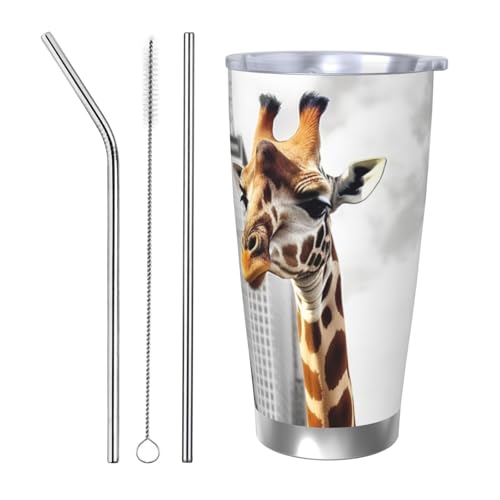 NBSKSDLK Giraffe in New York Trinkbecher, Edelstahl, vakuumisoliert, mit Deckel und Strohhalm, doppelwandiger Reisebecher für heiß/kalt, auslaufsicherer Thermobecher für Zuhause, Büro, Auto, 590 ml NBSKSDLK Giraffe in New York Trinkbecher, Edelstahl, vakuumisoliert, mit Deckel und Strohhalm, doppelwandiger Reisebecher für heiß/kalt, auslaufsicherer Thermobecher für Zuhause, Büro, Auto, 590 ml von NBSKSDLK