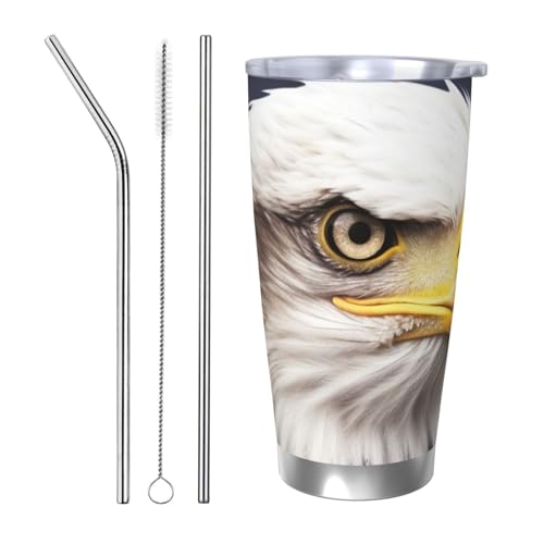 NBSKSDLK Glatzenadler Tumbler aus Edelstahl, vakuumisoliert, Kaffeebecher mit Deckel und Strohhalm, doppelwandiger Reisebecher für heiß/kalt, auslaufsicherer Thermobecher für Zuhause, Büro, Auto, 590 von NBSKSDLK