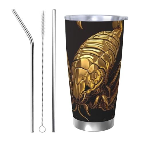 NBSKSDLK Gold Skorpion Tumbler aus Edelstahl, vakuumisoliert, Kaffeebecher mit Deckel und Strohhalm, doppelwandiger Reisebecher für heiß/kalt, auslaufsicherer Thermobecher für Zuhause, Büro, Auto, 590 von NBSKSDLK