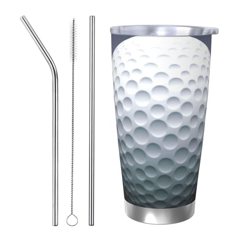 NBSKSDLK Golfballbecher, Edelstahl, vakuumisoliert, Kaffeebecher mit Deckel und Strohhalm, doppelwandiger Reisebecher für heiß/kalt, auslaufsicherer Thermobecher für Zuhause, Büro, Auto, 590 ml von NBSKSDLK