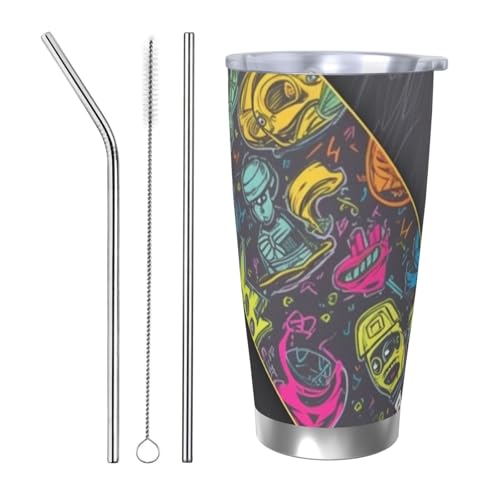 NBSKSDLK Graffiti Skateboard-Becher, 590 ml, Edelstahl, vakuumisoliert, Kaffeebecher mit Deckel und Strohhalm, doppelwandiger Reisebecher für heiß/kalt, auslaufsicherer Thermobecher für Zuhause, Büro NBSKSDLK Graffiti Skateboard-Becher, 590 ml, Edelstahl, vakuumisoliert, Kaffeebecher mit Deckel und Strohhalm, doppelwandiger Reisebecher für heiß/kalt, auslaufsicherer Thermobecher für Zuhause, Büro von NBSKSDLK