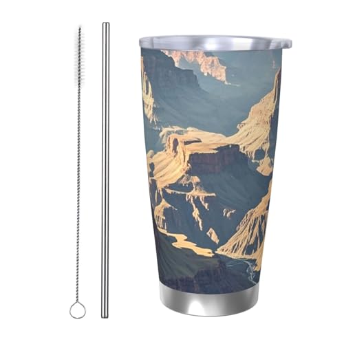 NBSKSDLK Grand Canyon Arizona Tumbler 590 ml, vakuumisolierter Kaffeebecher aus Edelstahl mit Deckel und Strohhalm, doppelwandiger Reisebecher für heiß/kalt, auslaufsicherer Thermobecher für Zuhause von NBSKSDLK