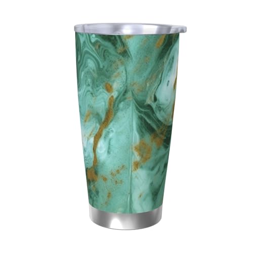 NBSKSDLK Grüner goldener Marmorbecher, Edelstahl, vakuumisoliert, Kaffeebecher mit Deckel und Strohhalm, doppelwandiger Reisebecher für heiß/kalt, auslaufsicherer Thermobecher für Zuhause, Büro, Auto von NBSKSDLK