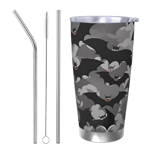 NBSKSDLK Halloween Fledermäuse grauer Becher aus Edelstahl, vakuumisoliert, Kaffeebecher mit Deckel und Strohhalm, doppelwandiger Reisebecher für heiß/kalt, auslaufsicherer Thermobecher für Zuhause NBSKSDLK Halloween Fledermäuse grauer Becher aus Edelstahl, vakuumisoliert, Kaffeebecher mit Deckel und Strohhalm, doppelwandiger Reisebecher für heiß/kalt, auslaufsicherer Thermobecher für Zuhause von NBSKSDLK