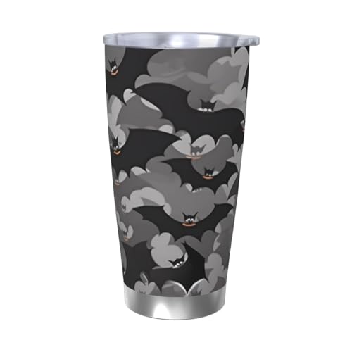 NBSKSDLK Halloween Fledermäuse grauer Becher aus Edelstahl, vakuumisoliert, Kaffeebecher mit Deckel und Strohhalm, doppelwandiger Reisebecher für heiß/kalt, auslaufsicherer Thermobecher für Zuhause NBSKSDLK Halloween Fledermäuse grauer Becher aus Edelstahl, vakuumisoliert, Kaffeebecher mit Deckel und Strohhalm, doppelwandiger Reisebecher für heiß/kalt, auslaufsicherer Thermobecher für Zuhause von NBSKSDLK