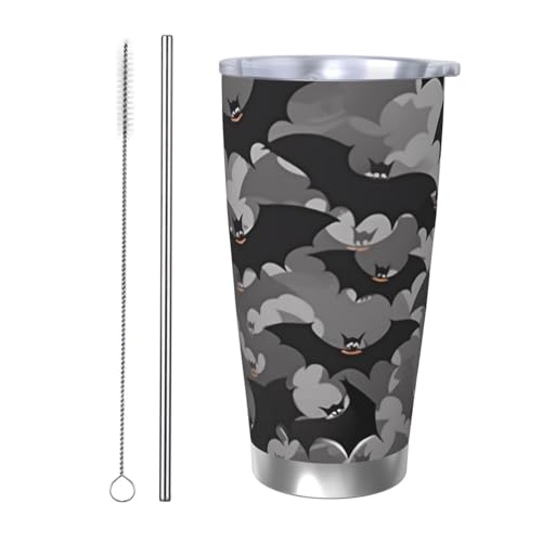 NBSKSDLK Halloween Fledermäuse grauer Becher aus Edelstahl, vakuumisoliert, Kaffeebecher mit Deckel und Strohhalm, doppelwandiger Reisebecher für heiß/kalt, auslaufsicherer Thermobecher für Zuhause NBSKSDLK Halloween Fledermäuse grauer Becher aus Edelstahl, vakuumisoliert, Kaffeebecher mit Deckel und Strohhalm, doppelwandiger Reisebecher für heiß/kalt, auslaufsicherer Thermobecher für Zuhause von NBSKSDLK