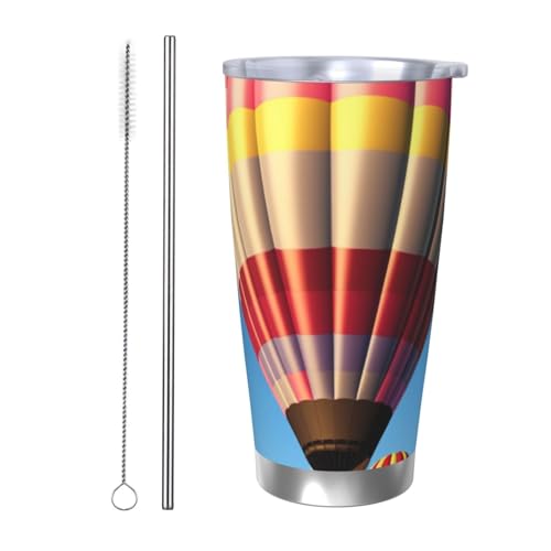 NBSKSDLK Heißluftballonbecher, Edelstahl, vakuumisoliert, Kaffeebecher mit Deckel und Strohhalm, doppelwandiger Reisebecher für heiß/kalt, auslaufsicherer Thermobecher für Zuhause, Büro, Auto, 590 ml von NBSKSDLK