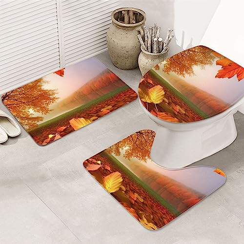 NBSKSDLK Herbst-Badezimmerteppich-Set, rutschfest, saugfähig, U-förmiger WC-Vorleger mit WC-Abdeckung, Memory-Schaum-Badteppich-Set für luxuriöse Badezimmer-Dekoration NBSKSDLK Herbst-Badezimmerteppich-Set, rutschfest, saugfähig, U-förmiger WC-Vorleger mit WC-Abdeckung, Memory-Schaum-Badteppich-Set für luxuriöse Badezimmer-Dekoration von NBSKSDLK