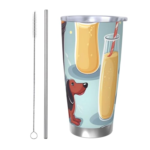 NBSKSDLK Hot Dogs und Limonade Tumbler aus Edelstahl, vakuumisoliert, Kaffeebecher mit Deckel und Strohhalm, doppelwandiger Reisebecher für heiß/kalt, auslaufsicherer Thermobecher für Zuhause, Büro von NBSKSDLK