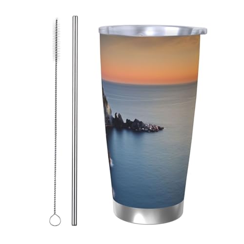 NBSKSDLK Italienisches Meer bei Sonnenuntergang, 590 ml, vakuumisolierter Kaffeebecher aus Edelstahl mit Deckel und Strohhalm, doppelwandiger Reisebecher für heiß/kalt, auslaufsicherer Thermobecher NBSKSDLK Italienisches Meer bei Sonnenuntergang, 590 ml, vakuumisolierter Kaffeebecher aus Edelstahl mit Deckel und Strohhalm, doppelwandiger Reisebecher für heiß/kalt, auslaufsicherer Thermobecher von NBSKSDLK
