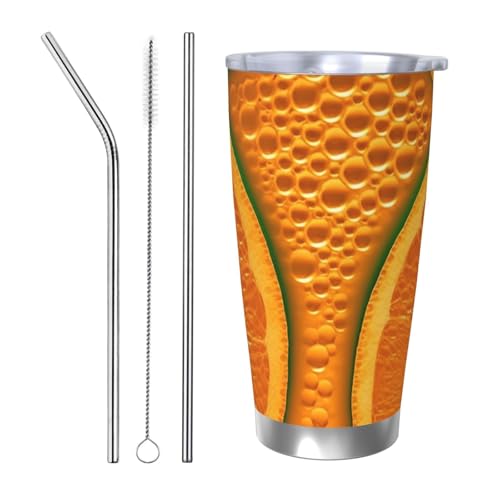 NBSKSDLK Kaffeebecher aus Edelstahl, vakuumisoliert, mit Deckel und Strohhalm, doppelwandiger Reisebecher für heiß/kalt, auslaufsicherer Thermobecher für Zuhause, Büro, Auto, Orange von NBSKSDLK