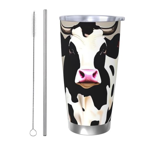 NBSKSDLK Kaffeebecher mit Kuhmotiv, Edelstahl, vakuumisoliert, mit Deckel und Strohhalm, doppelwandig, Reisebecher für heiß/kalt, auslaufsicherer Thermobecher für Zuhause, Büro, Auto, 590 ml, Schwarz NBSKSDLK Kaffeebecher mit Kuhmotiv, Edelstahl, vakuumisoliert, mit Deckel und Strohhalm, doppelwandig, Reisebecher für heiß/kalt, auslaufsicherer Thermobecher für Zuhause, Büro, Auto, 590 ml, Schwarz von NBSKSDLK