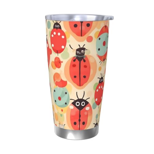 NBSKSDLK Kaffeebecher mit Marienkäfer-Design, Edelstahl, vakuumisoliert, mit Deckel und Strohhalm, doppelwandiger Reisebecher für heiß/kalt, auslaufsicherer Thermobecher für Zuhause, Büro, Auto, 590 von NBSKSDLK