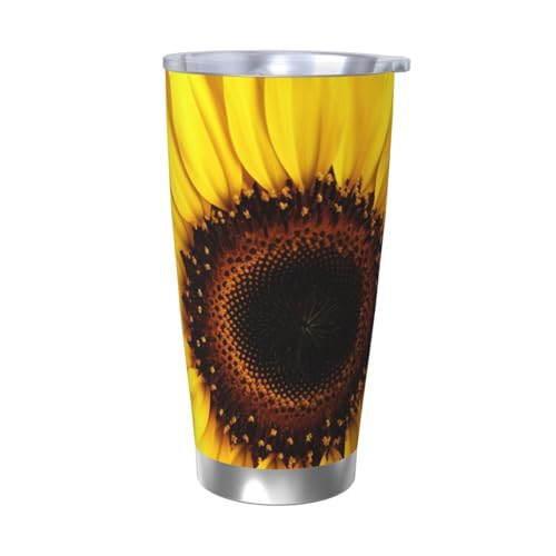 NBSKSDLK Kaffeebecher mit Sonnenblumen-Motiv, Edelstahl, vakuumisoliert, mit Deckel und Strohhalm, doppelwandiger Reisebecher für heiß/kalt, auslaufsicherer Thermobecher für Zuhause, Büro, Auto, 590 von NBSKSDLK