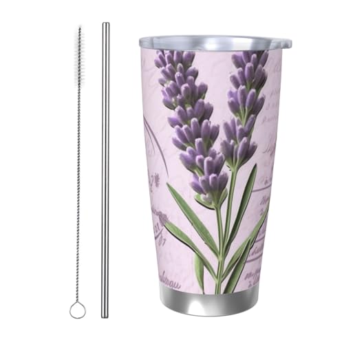 NBSKSDLK Lavender Stamp Tumbler 590 ml, Edelstahl, vakuumisolierter Kaffeebecher mit Deckel und Strohhalm, doppelwandiger Reisebecher für heiß/kalt, auslaufsicherer Thermobecher für Zuhause, Büro NBSKSDLK Lavender Stamp Tumbler 590 ml, Edelstahl, vakuumisolierter Kaffeebecher mit Deckel und Strohhalm, doppelwandiger Reisebecher für heiß/kalt, auslaufsicherer Thermobecher für Zuhause, Büro von NBSKSDLK