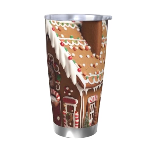 NBSKSDLK Lebkuchenhaus-Becher aus Edelstahl, vakuumisoliert, mit Deckel und Strohhalm, doppelwandiger Reisebecher für heiß/kalt, auslaufsicherer Thermobecher für Zuhause, Büro, Auto, 590 ml von NBSKSDLK