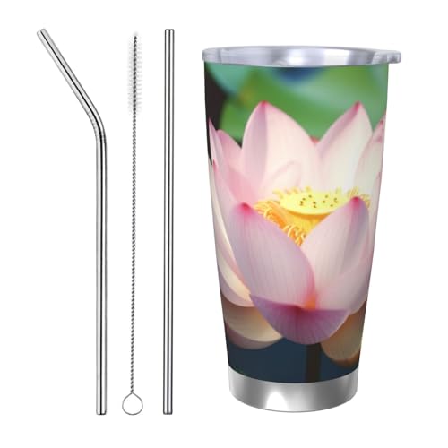 NBSKSDLK Lotus Flowers Tumbler 590 ml, Edelstahl, vakuumisolierter Kaffeebecher mit Deckel und Strohhalm, doppelwandiger Reisebecher für heiß/kalt, auslaufsicherer Thermobecher für Zuhause, Büro, Auto von NBSKSDLK