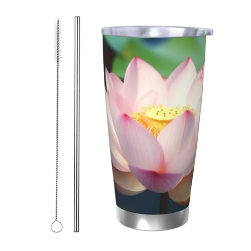 NBSKSDLK Lotus Flowers Tumbler 590 ml, Edelstahl, vakuumisolierter Kaffeebecher mit Deckel und Strohhalm, doppelwandiger Reisebecher für heiß/kalt, auslaufsicherer Thermobecher für Zuhause, Büro, Auto von NBSKSDLK