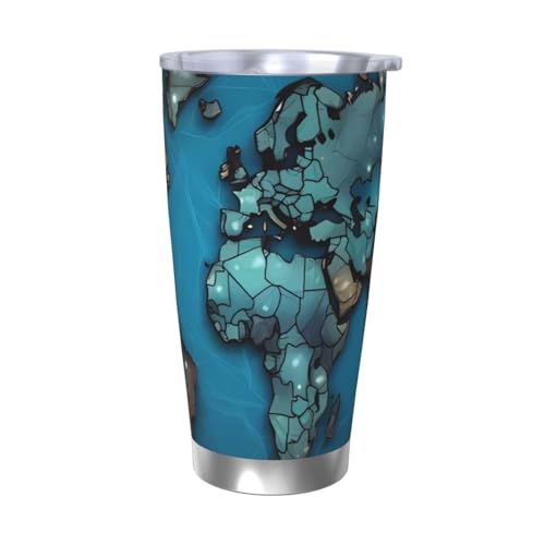 NBSKSDLK Map Tumbler Vakuumisolierter Kaffeebecher aus Edelstahl mit Deckel und Strohhalm, doppelwandiger Reisebecher für heiß/kalt, auslaufsicherer Thermobecher für Zuhause, Büro, Auto, 590 ml von NBSKSDLK