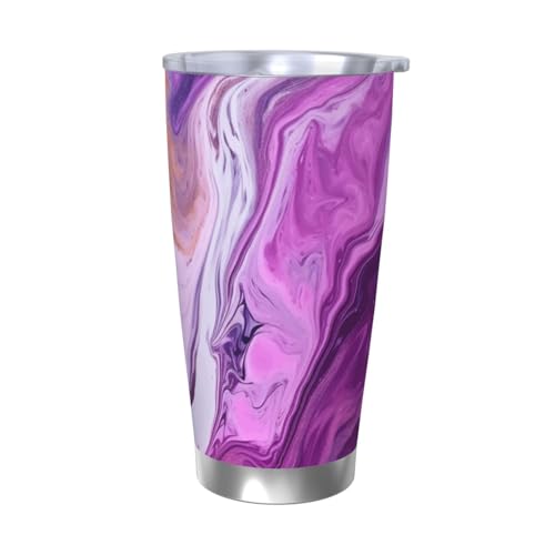 NBSKSDLK Marmor-Kaffeebecher aus Edelstahl, vakuumisoliert, mit Deckel und Strohhalm, doppelwandiger Reisebecher für heiß/kalt, auslaufsicherer Thermobecher für Zuhause, Büro, Auto, 590 ml, Violett von NBSKSDLK