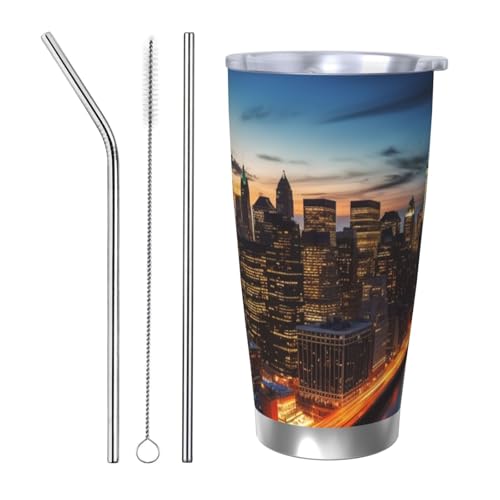 NBSKSDLK New York City Scenery Tumbler aus Edelstahl, vakuumisoliert, mit Deckel und Strohhalm, doppelwandiger Reisebecher für heiß/kalt, auslaufsicherer Thermobecher für Zuhause, Büro, Auto, 590 ml von NBSKSDLK