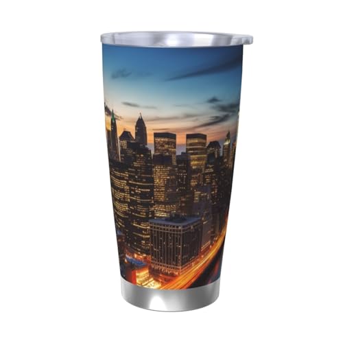 NBSKSDLK New York City Scenery Tumbler aus Edelstahl, vakuumisoliert, mit Deckel und Strohhalm, doppelwandiger Reisebecher für heiß/kalt, auslaufsicherer Thermobecher für Zuhause, Büro, Auto, 590 ml von NBSKSDLK