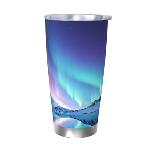 NBSKSDLK Northern Lights Tumbler 590 ml, vakuumisolierter Kaffeebecher aus Edelstahl mit Deckel und Strohhalm, doppelwandiger Reisebecher für heiß/kalt, auslaufsicherer Thermobecher für Zuhause, Büro von NBSKSDLK