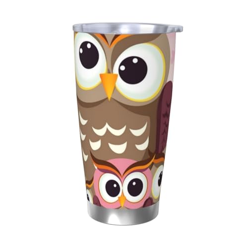 NBSKSDLK Owls Family Tumbler Edelstahl-Kaffeebecher mit Deckel und Strohhalm, doppelwandiger Reisebecher für heiß/kalt, auslaufsicherer Thermobecher für Zuhause, Büro, Auto, 590 ml von NBSKSDLK