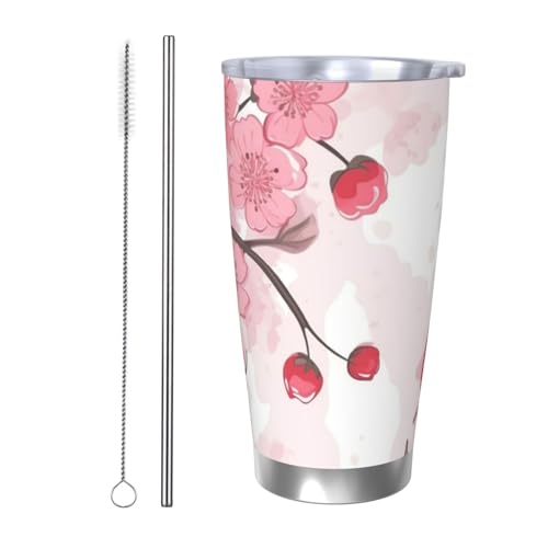 NBSKSDLK Pink Cherry Floral Tumbler 590 ml, Edelstahl, vakuumisolierter Kaffeebecher mit Deckel und Strohhalm, doppelwandiger Reisebecher für heiß/kalt, auslaufsicherer Thermobecher für Zuhause, Büro NBSKSDLK Pink Cherry Floral Tumbler 590 ml, Edelstahl, vakuumisolierter Kaffeebecher mit Deckel und Strohhalm, doppelwandiger Reisebecher für heiß/kalt, auslaufsicherer Thermobecher für Zuhause, Büro von NBSKSDLK