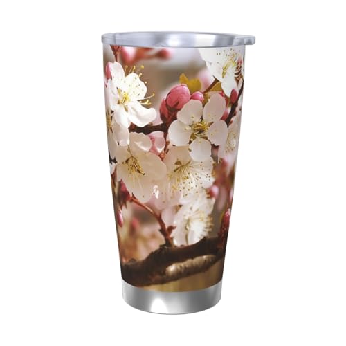 NBSKSDLK Plum Tree Blossom Tumbler aus Edelstahl, vakuumisoliert, Kaffeebecher mit Deckel und Strohhalm, doppelwandiger Reisebecher für heiß/kalt, auslaufsicherer Thermobecher für Zuhause, Büro, Auto von NBSKSDLK