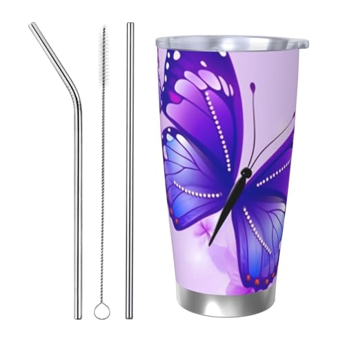 NBSKSDLK Purple Butterfly Tumbler 590 ml, Edelstahl, vakuumisolierter Kaffeebecher mit Deckel und Strohhalm, doppelwandiger Reisebecher für heiß/kalt, auslaufsicherer Thermobecher für Zuhause, Büro NBSKSDLK Purple Butterfly Tumbler 590 ml, Edelstahl, vakuumisolierter Kaffeebecher mit Deckel und Strohhalm, doppelwandiger Reisebecher für heiß/kalt, auslaufsicherer Thermobecher für Zuhause, Büro von NBSKSDLK