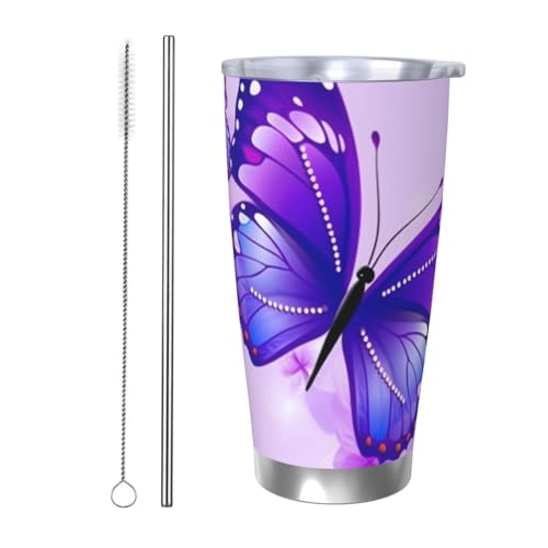 NBSKSDLK Purple Butterfly Tumbler 590 ml, Edelstahl, vakuumisolierter Kaffeebecher mit Deckel und Strohhalm, doppelwandiger Reisebecher für heiß/kalt, auslaufsicherer Thermobecher für Zuhause, Büro NBSKSDLK Purple Butterfly Tumbler 590 ml, Edelstahl, vakuumisolierter Kaffeebecher mit Deckel und Strohhalm, doppelwandiger Reisebecher für heiß/kalt, auslaufsicherer Thermobecher für Zuhause, Büro von NBSKSDLK