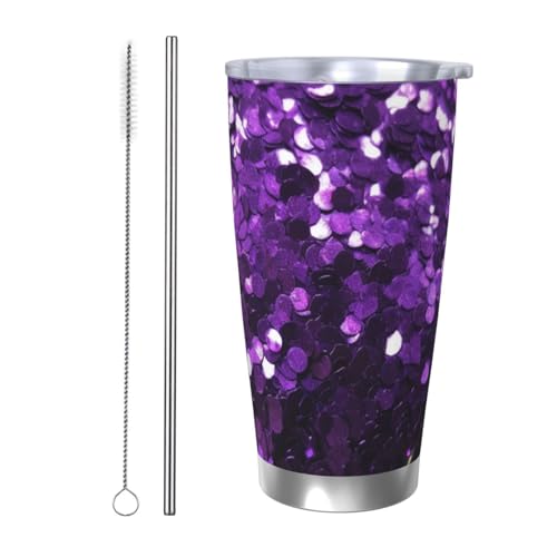 NBSKSDLK Schöner violetter Glitzerbecher, Edelstahl, vakuumisoliert, mit Deckel und Strohhalm, doppelwandiger Reisebecher für heiß/kalt, auslaufsicherer Thermobecher für Zuhause, Büro, Auto, 590 ml NBSKSDLK Schöner violetter Glitzerbecher, Edelstahl, vakuumisoliert, mit Deckel und Strohhalm, doppelwandiger Reisebecher für heiß/kalt, auslaufsicherer Thermobecher für Zuhause, Büro, Auto, 590 ml von NBSKSDLK