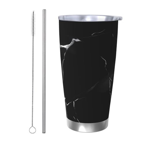 NBSKSDLK Schwarzer Marmorbecher, Edelstahl, vakuumisoliert, Kaffeebecher mit Deckel und Strohhalm, doppelwandiger Reisebecher für heiß/kalt, auslaufsicherer Thermobecher für Zuhause, Büro, Auto NBSKSDLK Schwarzer Marmorbecher, Edelstahl, vakuumisoliert, Kaffeebecher mit Deckel und Strohhalm, doppelwandiger Reisebecher für heiß/kalt, auslaufsicherer Thermobecher für Zuhause, Büro, Auto von NBSKSDLK