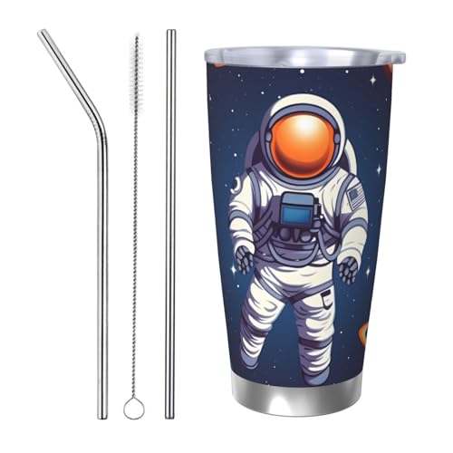 NBSKSDLK Space Astronaut Tumbler 590 ml, Edelstahl, vakuumisolierter Kaffeebecher mit Deckel und Strohhalm, doppelwandiger Reisebecher für heiß/kalt, auslaufsicherer Thermobecher für Zuhause, Büro von NBSKSDLK