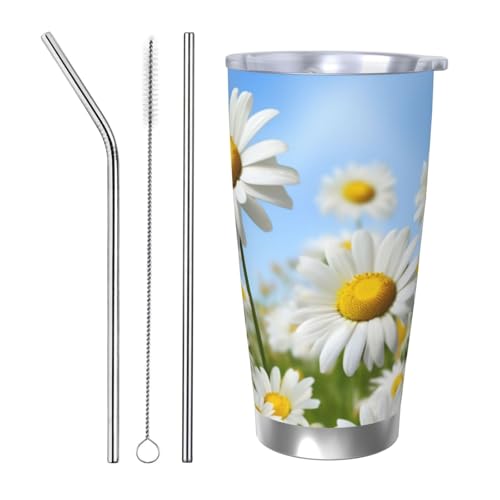 NBSKSDLK Spring Daisy Flowers Tumbler 590 ml, Edelstahl, vakuumisolierter Kaffeebecher mit Deckel und Strohhalm, doppelwandiger Reisebecher für heiß/kalt, auslaufsicherer Thermobecher für Zuhause NBSKSDLK Spring Daisy Flowers Tumbler 590 ml, Edelstahl, vakuumisolierter Kaffeebecher mit Deckel und Strohhalm, doppelwandiger Reisebecher für heiß/kalt, auslaufsicherer Thermobecher für Zuhause von NBSKSDLK