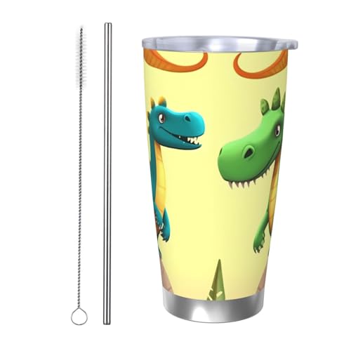 NBSKSDLK Süßer Cartoon-Dinosaurier-Becher aus Edelstahl, vakuumisoliert, mit Deckel und Strohhalm, doppelwandiger Reisebecher für heiß/kalt, auslaufsicherer Thermobecher für Zuhause, Büro, Auto, 590 NBSKSDLK Süßer Cartoon-Dinosaurier-Becher aus Edelstahl, vakuumisoliert, mit Deckel und Strohhalm, doppelwandiger Reisebecher für heiß/kalt, auslaufsicherer Thermobecher für Zuhause, Büro, Auto, 590 von NBSKSDLK