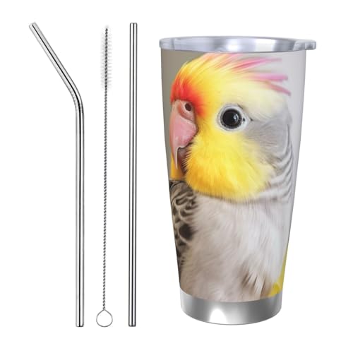 NBSKSDLK Süßer Nymphensittichbecher, Edelstahl, vakuumisoliert, Kaffeebecher mit Deckel und Strohhalm, doppelwandiger Reisebecher für heiß/kalt, auslaufsicherer Thermobecher für Zuhause, Büro, Auto von NBSKSDLK