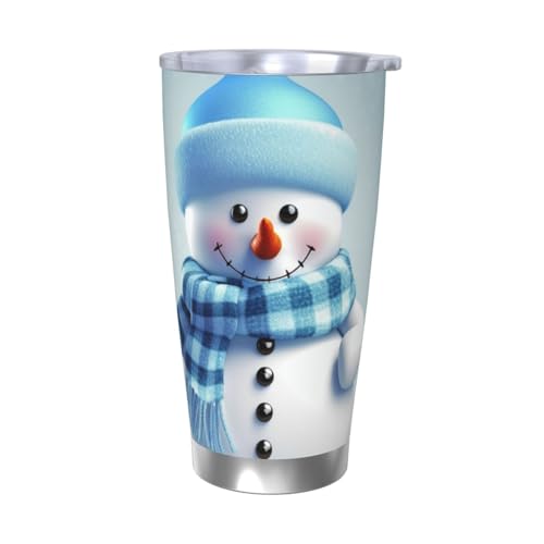 NBSKSDLK Süßer Schneemann-Becher aus Edelstahl, vakuumisoliert, mit Deckel und Strohhalm, doppelwandiger Reisebecher für heiß/kalt, auslaufsicherer Thermobecher für Zuhause, Büro, Auto, 590 ml von NBSKSDLK