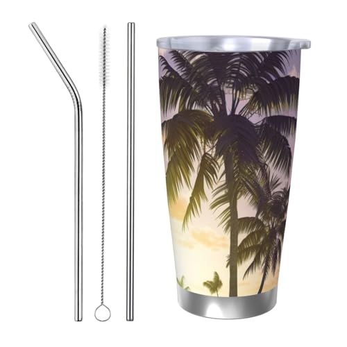 NBSKSDLK Summer Palm Tree Tumbler 590 ml, Edelstahl, vakuumisolierter Kaffeebecher mit Deckel und Strohhalm, doppelwandiger Reisebecher für heiß/kalt, auslaufsicherer Thermobecher für Zuhause, Büro NBSKSDLK Summer Palm Tree Tumbler 590 ml, Edelstahl, vakuumisolierter Kaffeebecher mit Deckel und Strohhalm, doppelwandiger Reisebecher für heiß/kalt, auslaufsicherer Thermobecher für Zuhause, Büro von NBSKSDLK