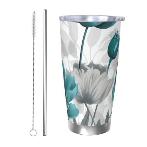 NBSKSDLK Teal Grey and White Floral Tumbler 590.0 g, Stainless Steel Vacuum Insulated Coffee Tumbler with Lid and Straw, Double Wall Travel Mug for Hot / Cold, Spill-Proof Thermal Cup for Home Office NBSKSDLK Teal Grey and White Floral Tumbler 590.0 g, Stainless Steel Vacuum Insulated Coffee Tumbler with Lid and Straw, Double Wall Travel Mug for Hot / Cold, Spill-Proof Thermal Cup for Home Office von NBSKSDLK