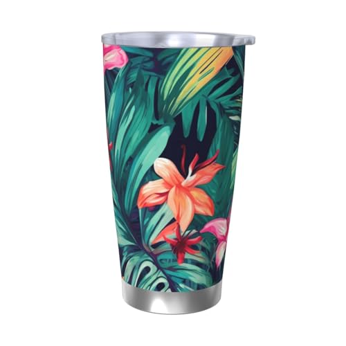 NBSKSDLK Trinkbecher mit tropischen Blumenblättern, Edelstahl, vakuumisoliert, mit Deckel und Strohhalm, doppelwandiger Reisebecher für heiß/kalt, auslaufsicherer Thermobecher für Zuhause, Büro, Auto NBSKSDLK Trinkbecher mit tropischen Blumenblättern, Edelstahl, vakuumisoliert, mit Deckel und Strohhalm, doppelwandiger Reisebecher für heiß/kalt, auslaufsicherer Thermobecher für Zuhause, Büro, Auto von NBSKSDLK